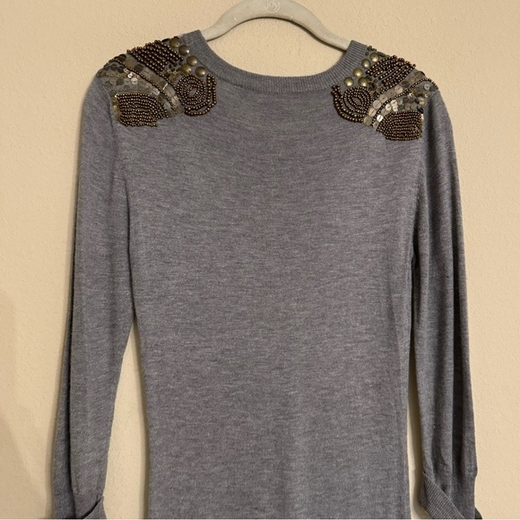 French Connection Gray Sweater Dress Beaded Shoulders Size 6 - Picture 11 of 15
